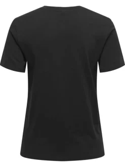 T-shirt en coton biologique noir uni avec des strass et un col rond