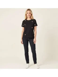 T-shirt en coton biologique noir uni avec une coupe ajustée et un col rond