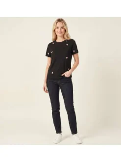 T-shirt en coton biologique noir uni avec une coupe ajustée et un col rond