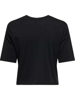 T-shirt en coton biologique noir uni avec une coupe droite et un col rond