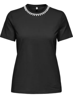 T-shirt en coton biologique noir uni avec une coupe droite et un col rond