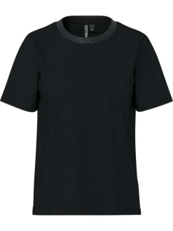 T-shirt en coton biologique noir uni avec une coupe droite et un col rond