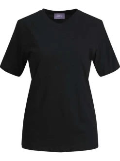 T-shirt en coton biologique noir uni à coupe droite et col rond