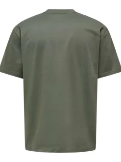 T-shirt en coton biologique olive uni à coupe droite et col rond