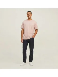 T-shirt en coton biologique rose imprimé à coupe droite pourvu d'un col rond