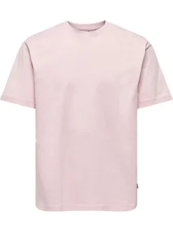 T-shirt en coton biologique rose uni avec une coupe droite et un col rond
