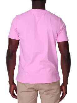 T-shirt en coton biologique rose uni avec une coupe droite et un col rond