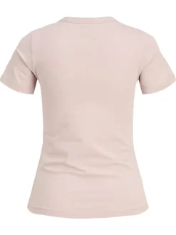 T-shirt en coton biologique rose uni à coupe droite et col rond en bord-côte