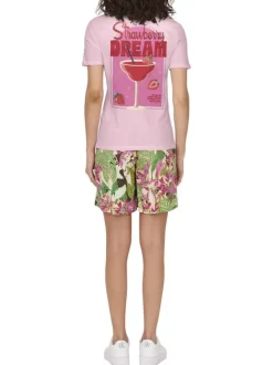 T-shirt en coton biologique rose uni pourvu de manches courtes
