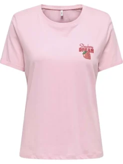T-shirt en coton biologique rose uni pourvu de manches courtes
