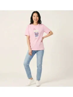 T-shirt en coton biologique rose uni pourvu d'une coupe droite