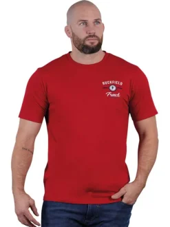 T-shirt en coton biologique rouge imprimé avec une coupe droite et un col rond