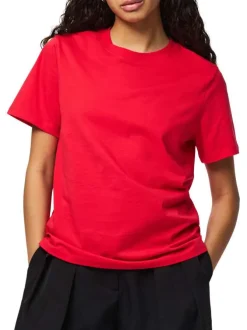 T-shirt en coton biologique rouge uni avec une coupe droite