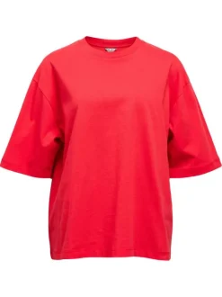 T-shirt en coton biologique rouge uni pourvu d'une coupe oversize