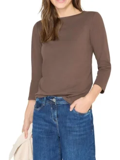 T-shirt en coton biologique taupe uni pourvu d'une coupe moulante
