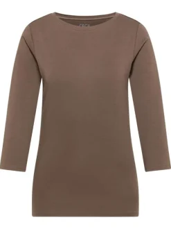 T-shirt en coton biologique taupe uni pourvu d'une coupe moulante