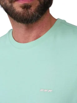 T-shirt en coton biologique vert d'eau uni avec une coupe droite et un col rond