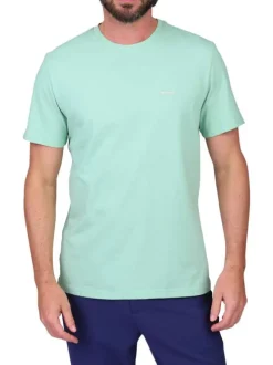 T-shirt en coton biologique vert d'eau uni avec une coupe droite et un col rond