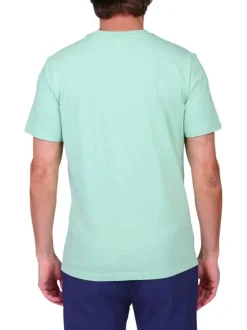 T-shirt en coton biologique vert d'eau uni avec une coupe droite et un col rond