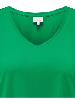 T-shirt en coton biologique vert uni avec une coupe droite col v