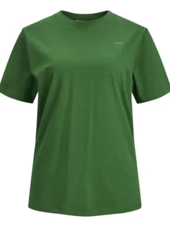 T-shirt en coton biologique vert uni avec une coupe droite et un col rond