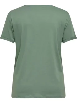 T-shirt en coton biologique vert uni pourvu d'un bisou imprimé sur la poitrine