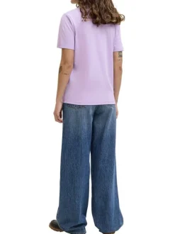 T-shirt en coton biologique violet pourvu d'un col rond et de manches courtes