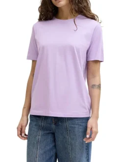 T-shirt en coton biologique violet pourvu d'un col rond et de manches courtes