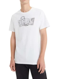 T-shirt en coton blanc avec coupe droite col rond et logo floqué poitrine