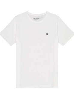 T-shirt en coton blanc avec écusson cousu à la poitrine coupe droite et col rond