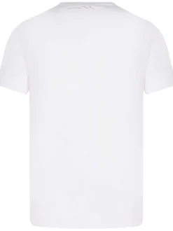 T-shirt en coton blanc avec écusson cousu à la poitrine coupe droite et col rond