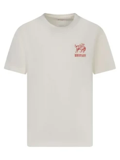 T-shirt en coton blanc avec des imprimés coupe ajustée et col rond