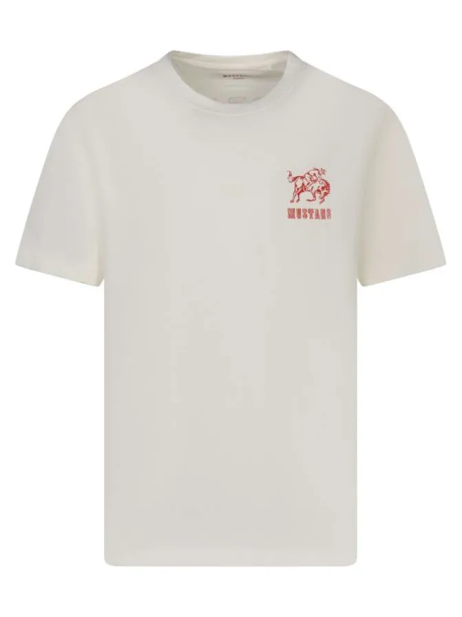 T-shirt en coton blanc avec des imprimés coupe ajustée et col rond
