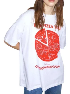 T-shirt en coton blanc avec flocage avant une coupe oversize et un col rond