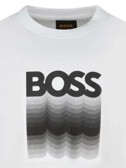 T-shirt en coton blanc avec imprimé logo à coupe droite et à col rond