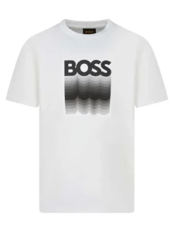 T-shirt en coton blanc avec imprimé logo à coupe droite et à col rond