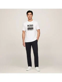 T-shirt en coton blanc avec imprimé logo à coupe droite et à col rond