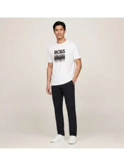 T-shirt en coton blanc avec imprimé logo à coupe droite et à col rond