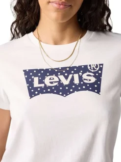 T-shirt en coton blanc avec le logo imprimé à la poitrine à col rond