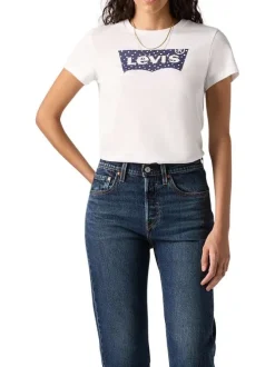 T-shirt en coton blanc avec le logo imprimé à la poitrine à col rond