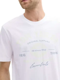T-shirt en coton blanc avec logo imprimé fluo à coupe regular et col rond
