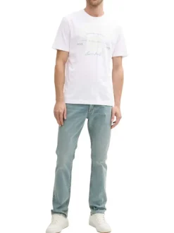 T-shirt en coton blanc avec logo imprimé fluo à coupe regular et col rond