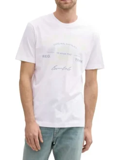 T-shirt en coton blanc avec logo imprimé fluo à coupe regular et col rond