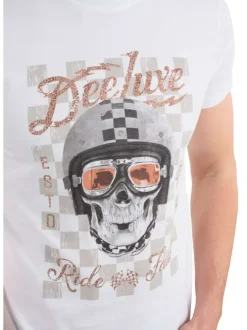 T-shirt en coton blanc avec un col rond et nom de la marque floqué à la poitrine