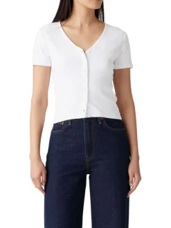 T-shirt en coton blanc avec un col v et des manches courtes