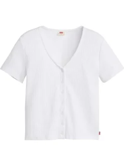 T-shirt en coton blanc avec un col v et des manches courtes