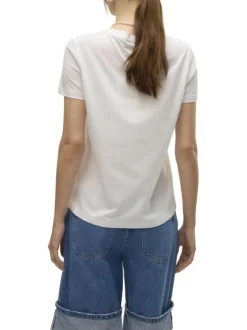 T-shirt en coton blanc avec une écriture pailletée et un col rond