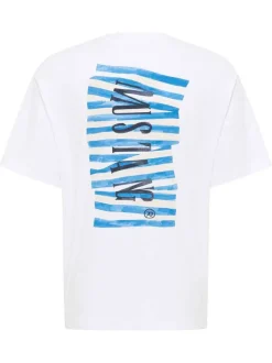 T-shirt en coton blanc avec un grand imprimé bleu au dos et une coupe oversize