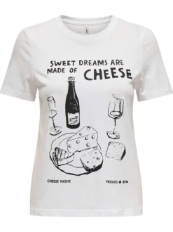 T-shirt en coton blanc avec un gros imprimé à l'avant et un col rond