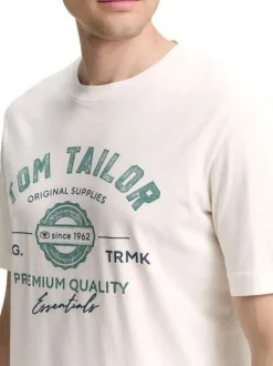 T-shirt en coton blanc avec un imprimé fantaisie et un col rond